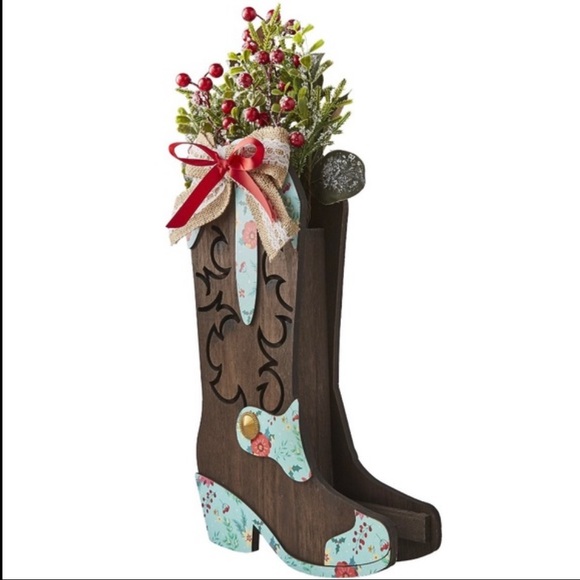 The Pioneer Woman Floral Wooden Boot Christmas Tabletop Decoration - Picture 3 of 6
